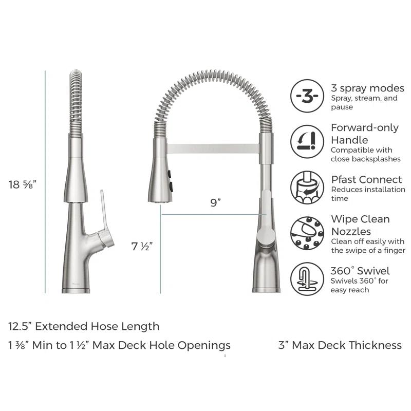 Pfister LG529NECS Neera Culinary Look Pull Down Single Handle Kitchen Faucet