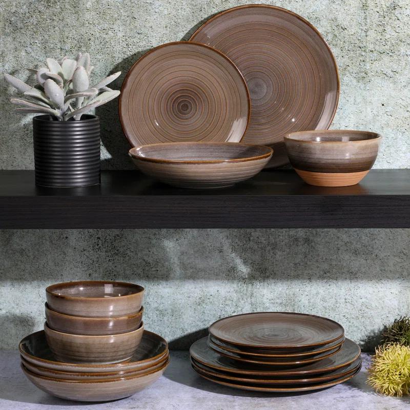 Gibson Gibson Elite 16 Piece Dreamweaver Double Bowl Terracotta Reactive Dinnerware Set