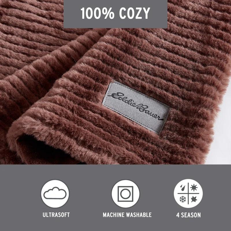 Eddie Bauer Eddie Bauer Ribbed Textured Stripe Solid Plush Throw Blanket