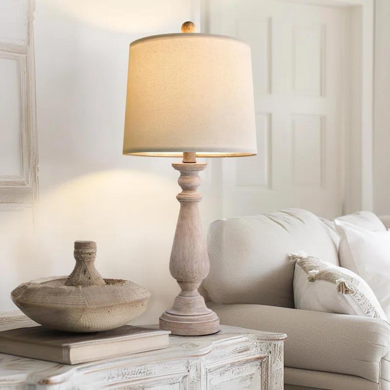 24.5" Mid Century Table Lamp Set Of 2 For Living Room Farmhouse Linen Bedside Lamps For Bedroom Kids Room Dorm Office Rustic Lamps For End Table Nigntstand Resin