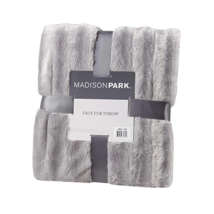 Madison Park Duke Gray Long Fur Throw 50x60"