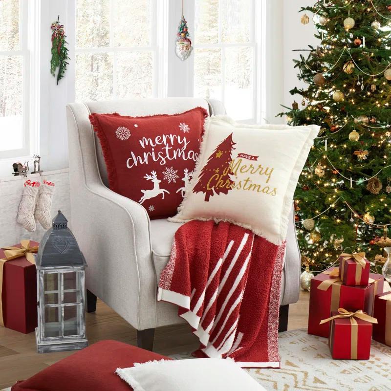 Christmas Pillow Covers 12X20 Set Of 2 - Xmas Decorative Farmhouse Linen Throw Pillow Cases Holiday Sofa Couch Cushion Covers Merry Christmas