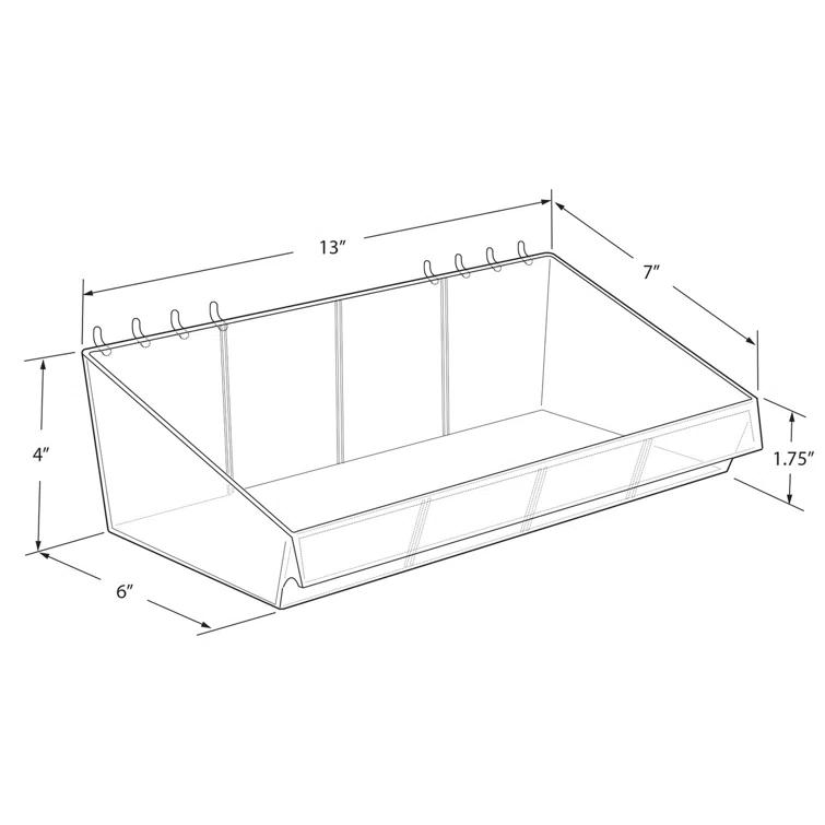 Azar Displays 13 Inch Wide x 7 Inch Deep Divider Tray for Pegboard or Slatwall with Removable Dividers Included, 4-Pack (Set of 4)