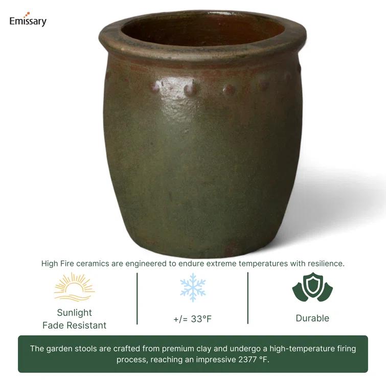 24 in. D x 24 in. H Green Wash Ceramic Round Planter with Drainage Hole
