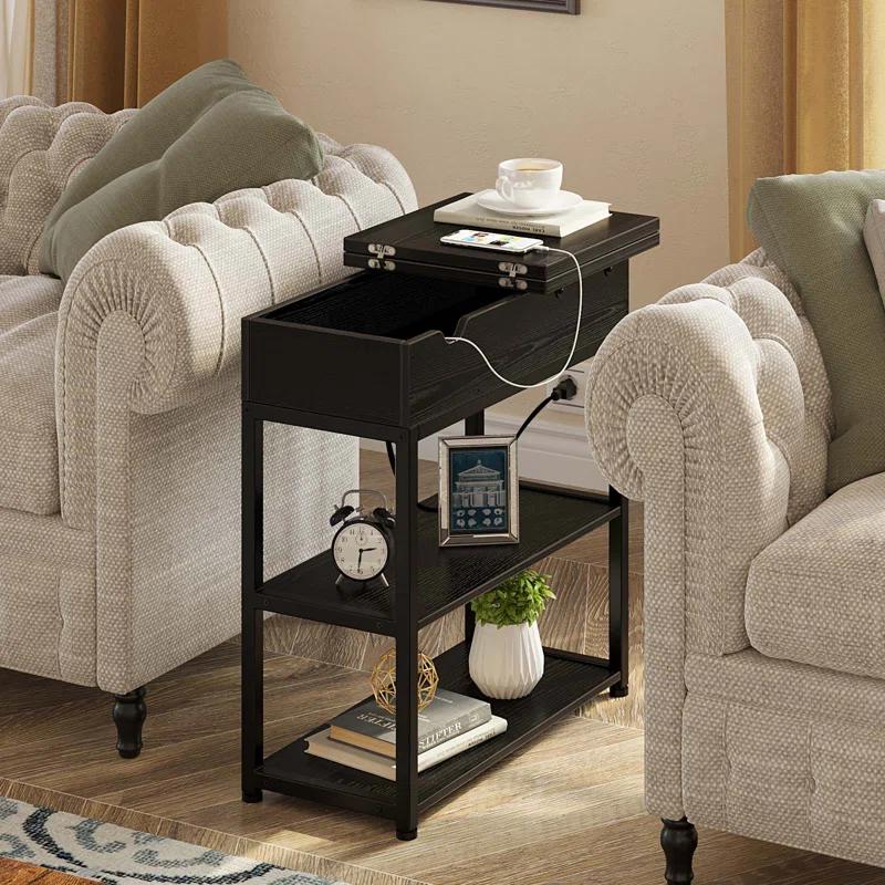 17 Stories End Table with Storage and Charging Station