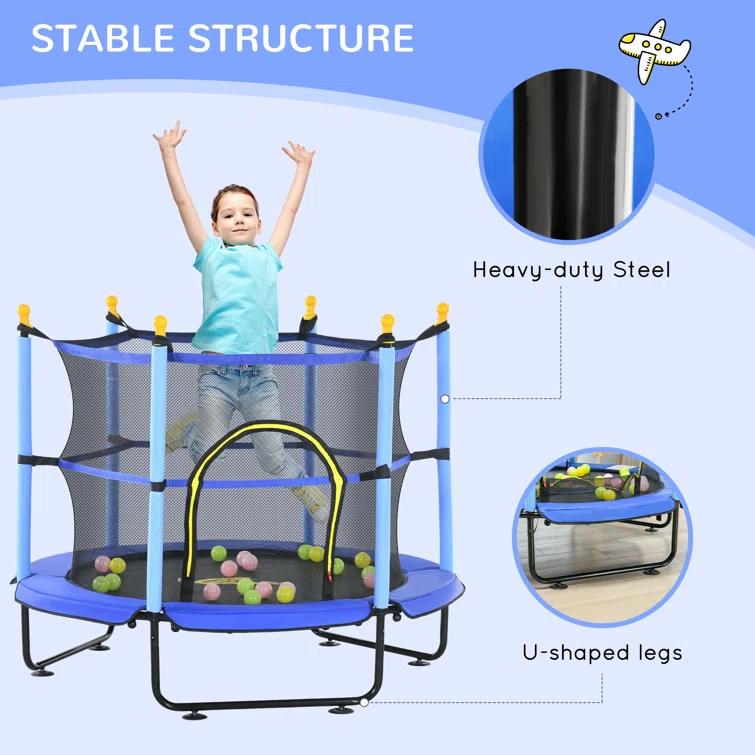 Qaba 4.6' Trampoline For Kids, 55 Inch Toddler Trampoline With Safety Enclosure & Ball Pit For Indoor Or Outdoor Use, Built For Kids 3-10 Years, Yellow