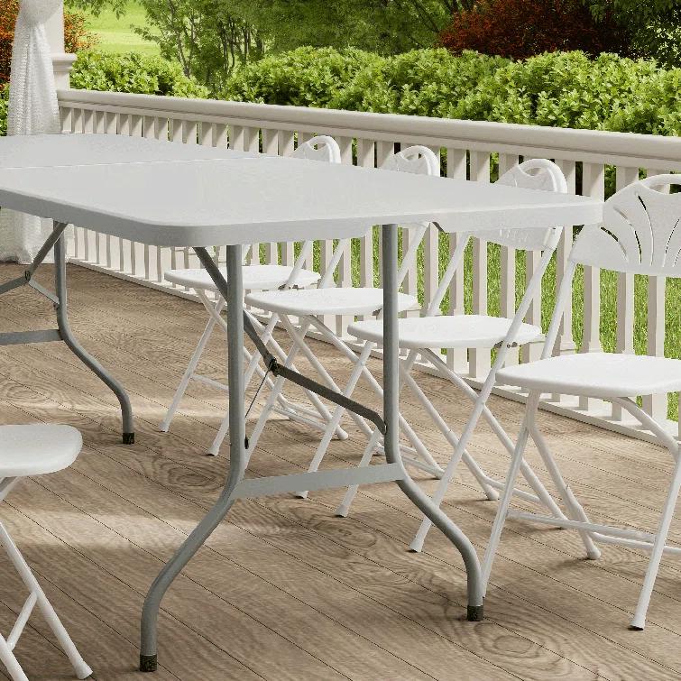 Bring Home Furniture 8Ft Heavy Duty Folding Table, Indoor Outdoor Portable Plastic Picnic Desk with Steel Legs and Handle