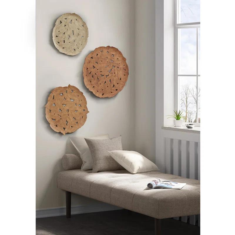 Latitude Run® Textured Feather 3-Piece Metal Disc Wall Decor Set