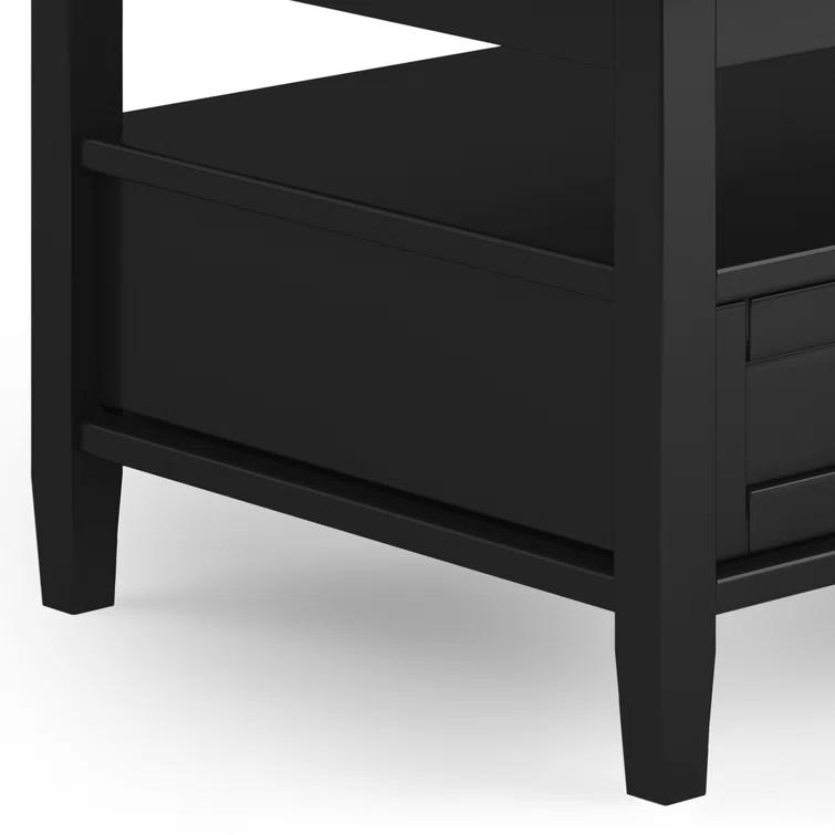 Simpli Home Warm Shaker 48"W Solid Wood Coffee Table with Two Storage Drawers and Open Shelf