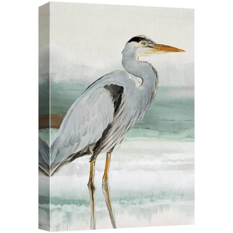 IDEA4WALL Crane Heron Bird " Pastel Beach Wave Ocean Crane Bird Nature Modern Zen Rustic "