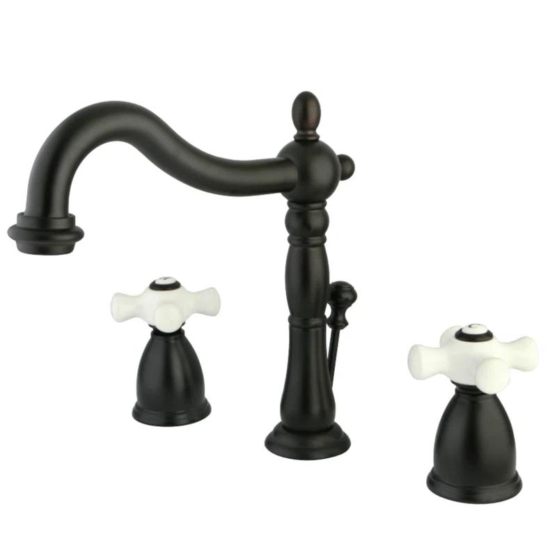 Kingston Brass KB1975PX Kingston Brass Heritage Two-Handle 3-Hole Deck Mount Widespread Bathroom Faucet with Pop-Up Drain