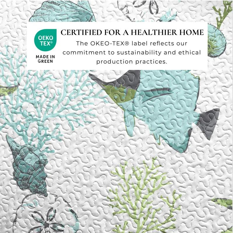 FreshFolds Blue / Green Fish & Seashell Quilt Set with Shams