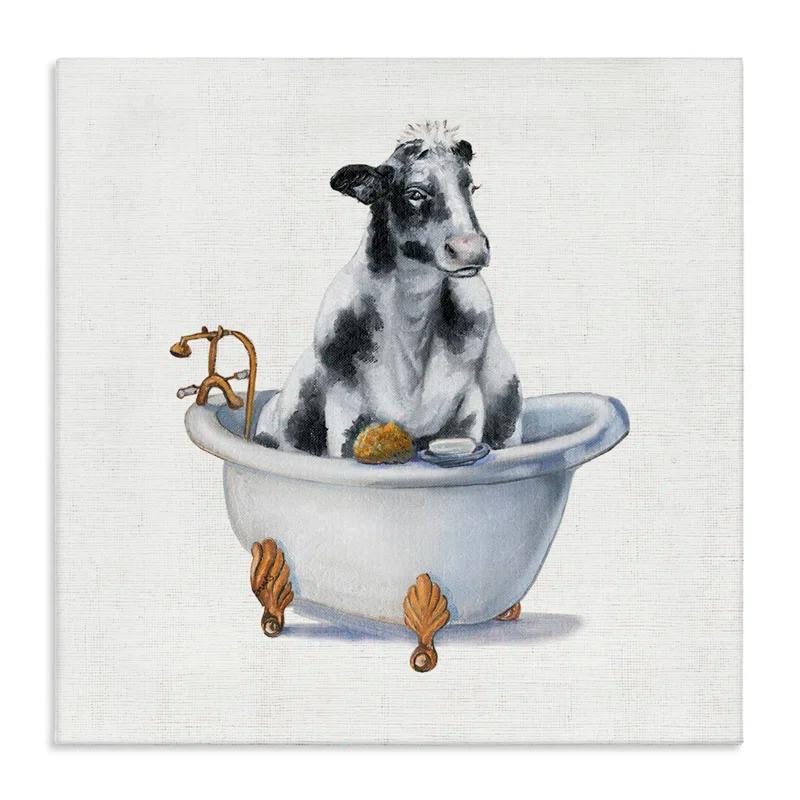 Stupell Industries Dairy Cow in Bathtub Country Farm Animal by Donna Brooks - Painting on Canvas