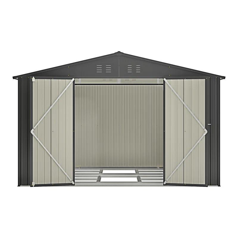 Wentygam 10X8 FT Outdoor Storage Shed, All Weather Metal Sheds With Lockable Doors, Tool Shed For Garden, Patio, Backyard, Lawn, Black
