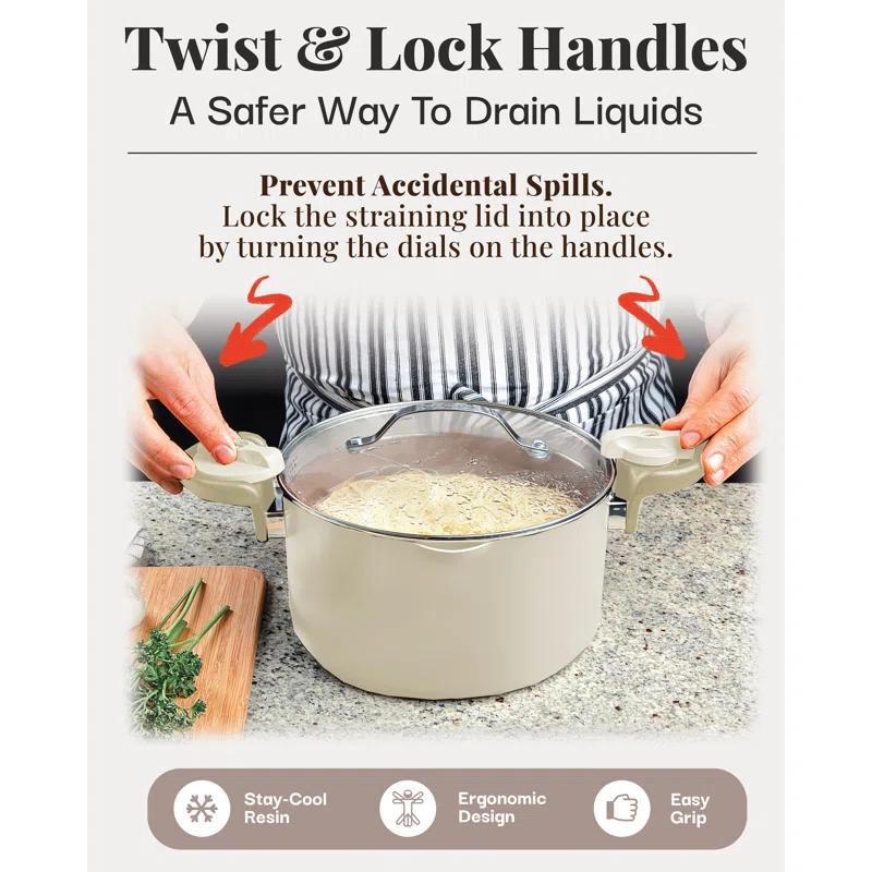 Gotham Steel Gotham Steel Stock Multipurpose Pasta Pot with Strainer Lid & Twist and Lock Handles