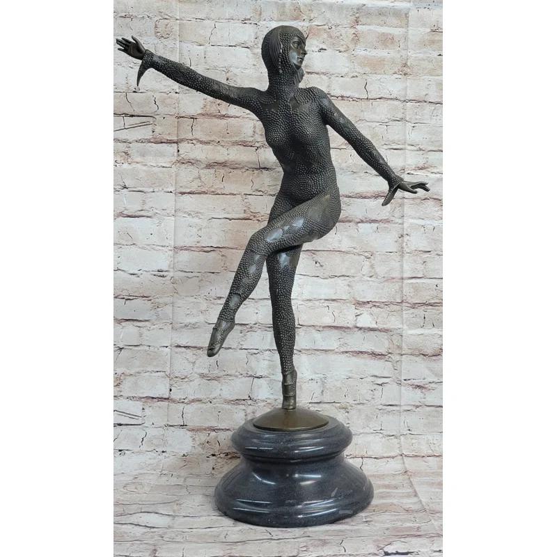 Red Barrel Studio® Chiparus Art Deco Russian Ballet Dancer Ballerina Bronze Sculpture Statue Figure on Marble Base