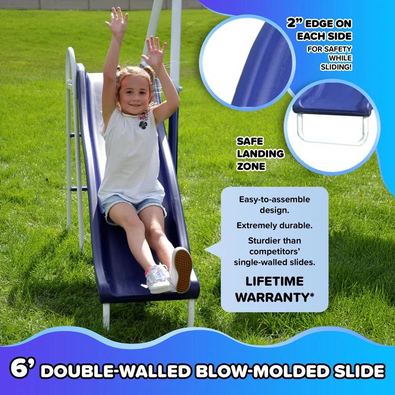 Sportspower Sportspower Outdoor Rosemead Metal Swing Set with Lifetime Warranty on 6' Double Wall Slide