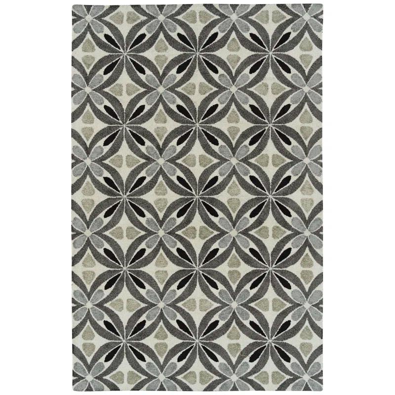 Kaleen Peranakan Tile Floral Handmade Tufted Grey Indoor/Outdoor Use Area Rug | Wayfair