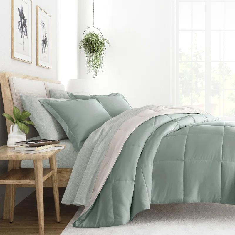 IEnjoy Home 7-Piece Reversible Bedding Bundle - Solid Comforter and Patterned Sheet Set