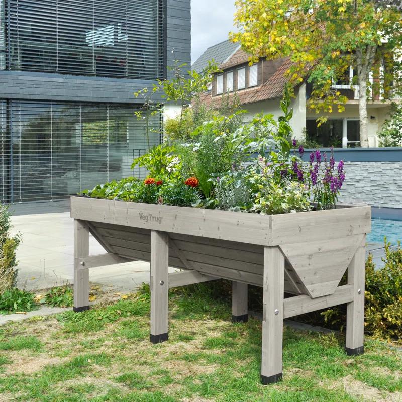 Gray Wash Wooden Raised Bed Planter for Outdoor Gardens