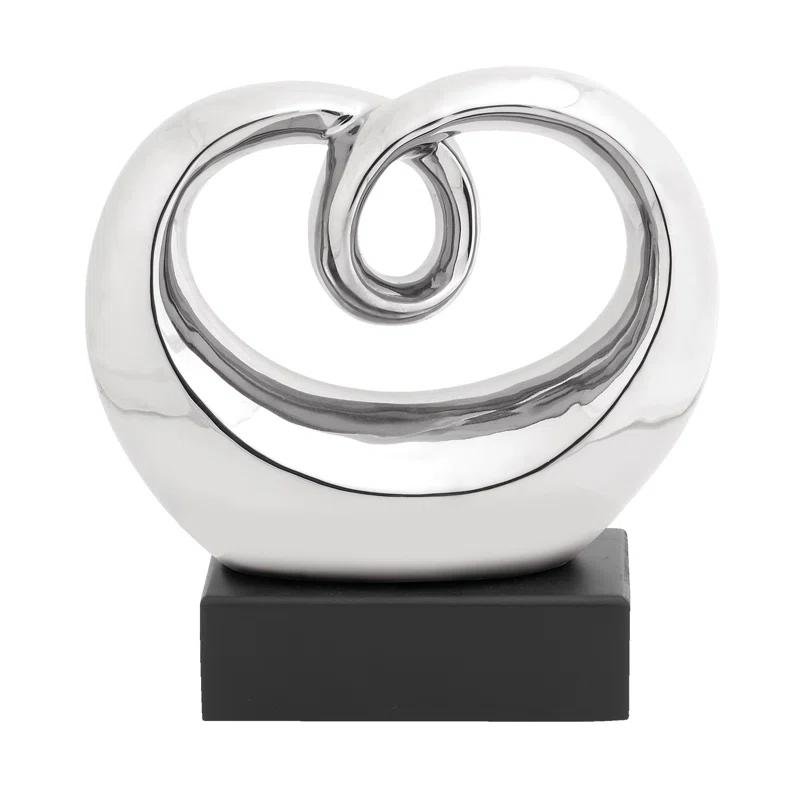 Wrought Studio™ Allye Ceramic Swirl Abstract Decorative Silver Sculpture with Black Base