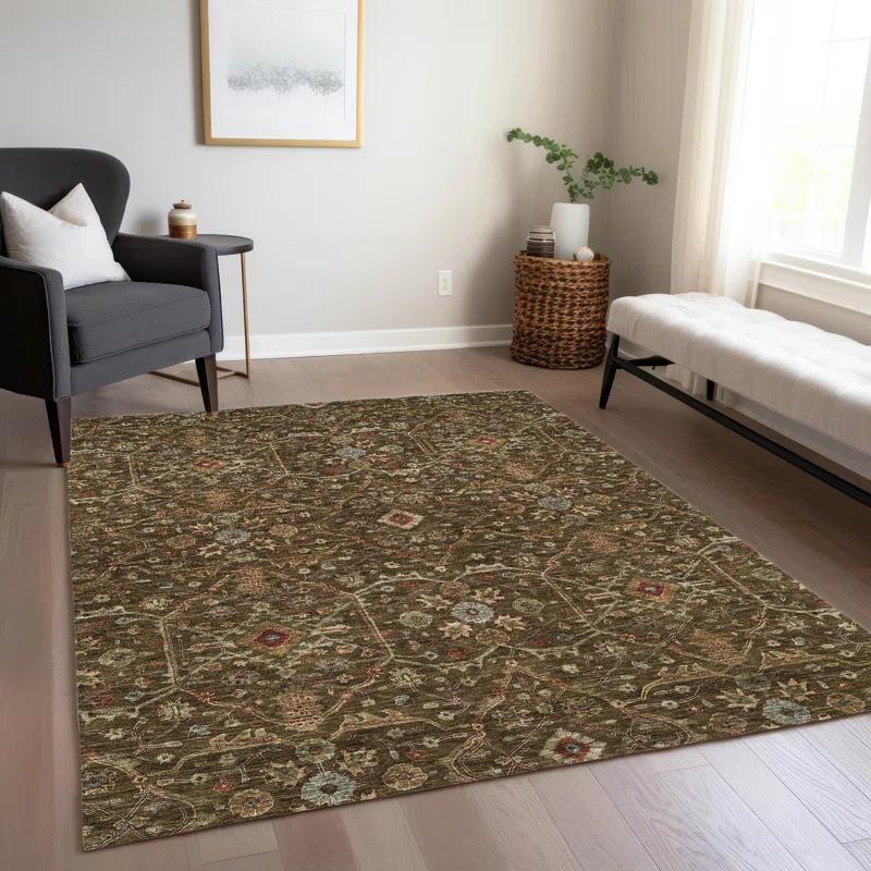 Machine Washable Indoor/Outdoor Chantille ACN1130 Chocolate Rug