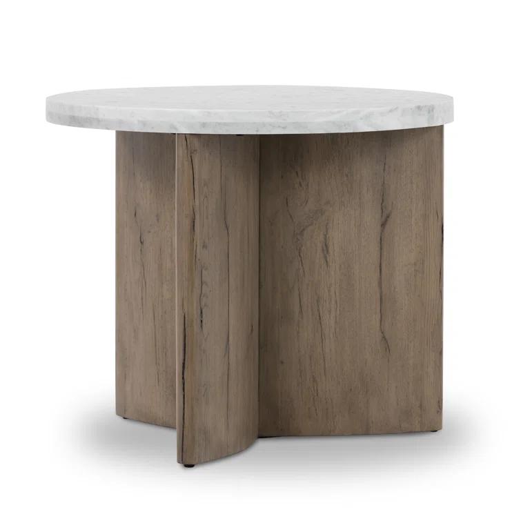 Voss Round Side Table - Natural and White Marble