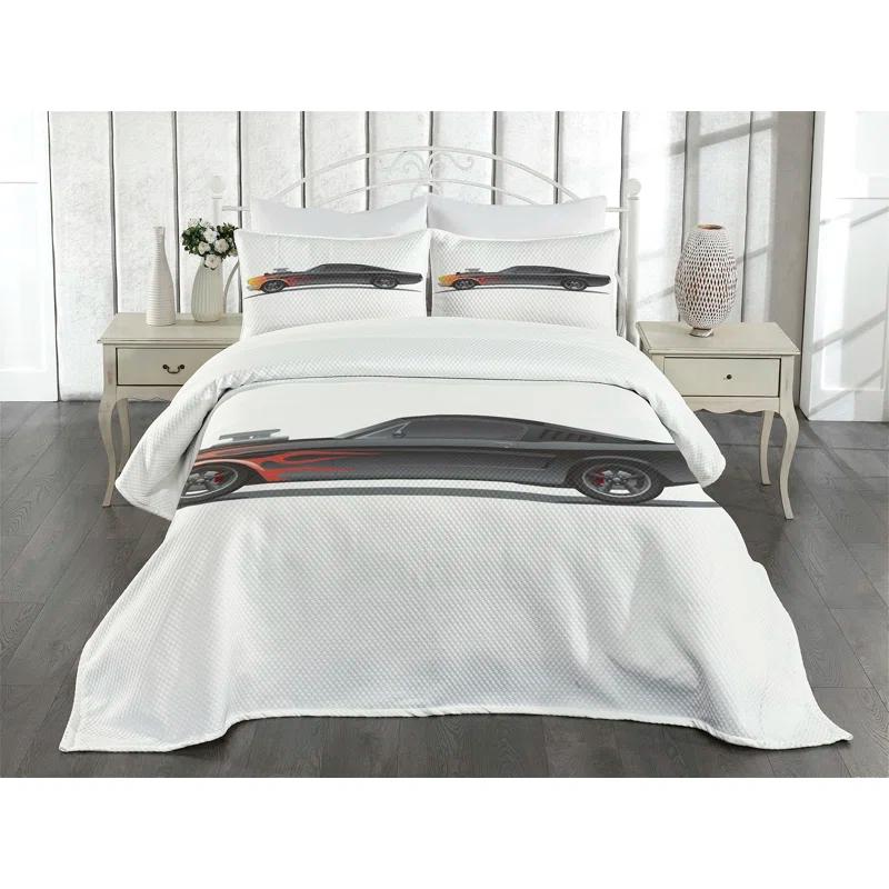 Ambesonne Cars Bedspread Set Retro Supercharger Vehicle Charcoal Grey Orange | Wayfair