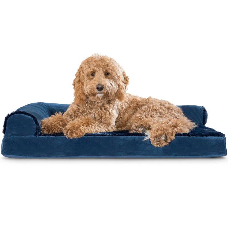 FurHaven Plush & Velvet Deluxe L-Chaise Orthopedic Pet Bed