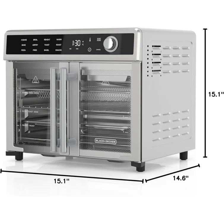 BLACK+DECKER BLACK+DECKER Air Fryer Toaster Oven Combo, 12 in 1 Countertop Convection Oven Cooks Food Fast, Fits a Whole Pizza, French Doors
