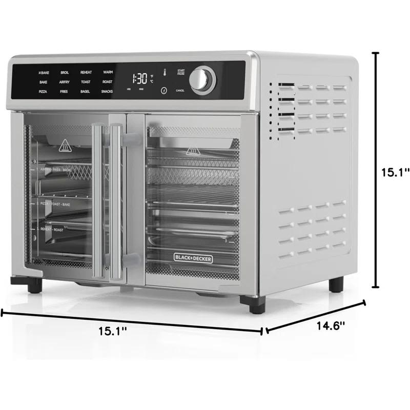 BLACK+DECKER BLACK+DECKER Air Fryer Toaster Oven Combo, 12 in 1 Countertop Convection Oven Cooks Food Fast, Fits a Whole Pizza, French Doors