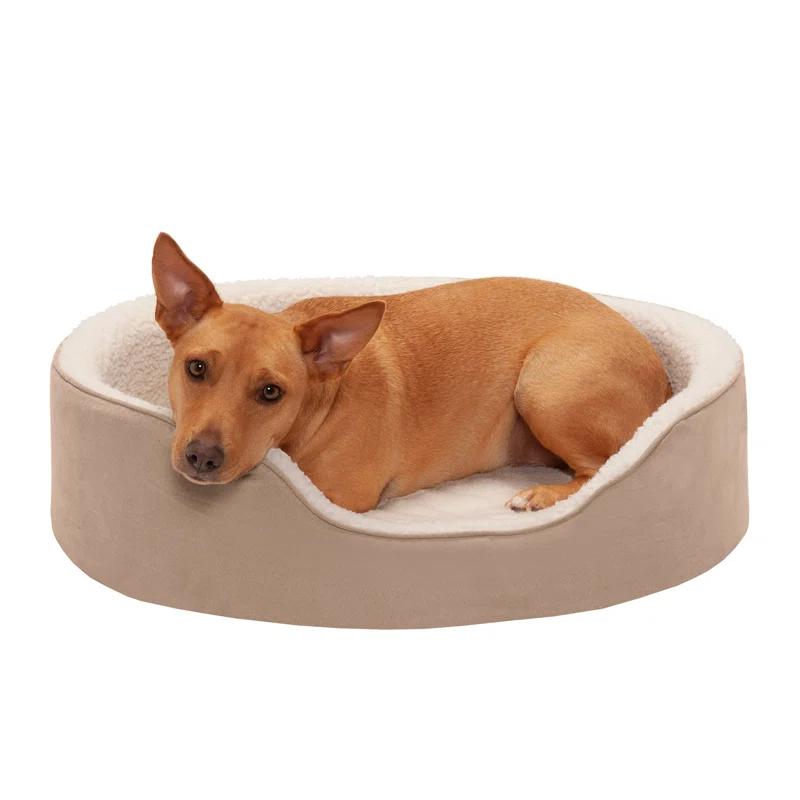 FurHaven Faux Sherpa & Suede Oval Dog Bed