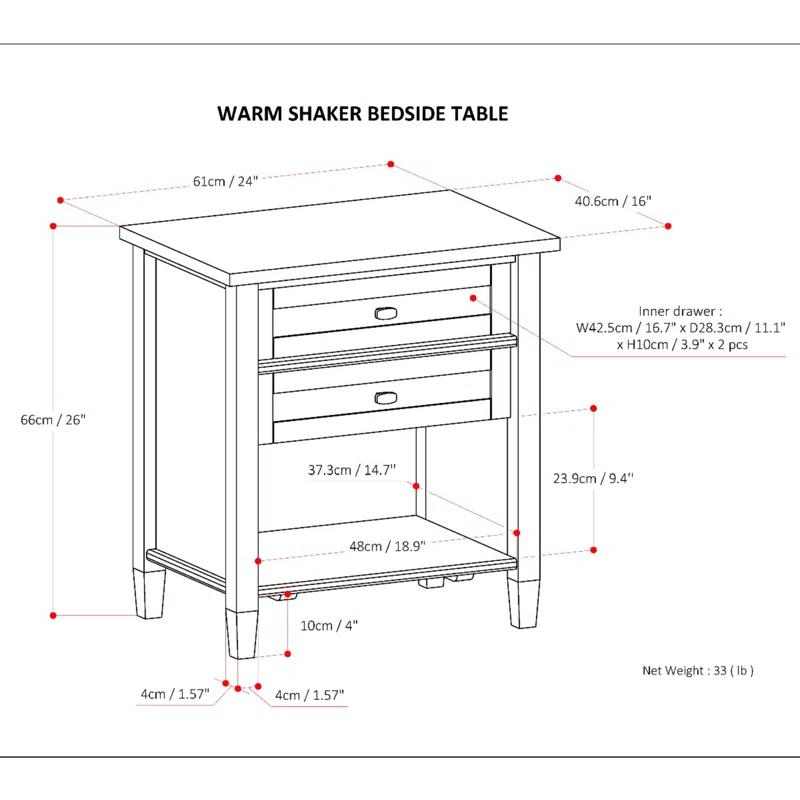 Simpli Home Warm Shaker 24"W Solid Wood Bedside Table with Two Drawers