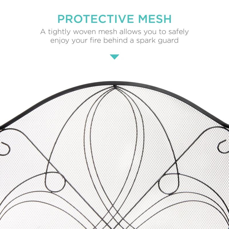 Winston Porter Lissowski 3-Panel 55"x33" Wrought Iron Fireplace Safety Screen Decorative Scroll Spark Guard Cover