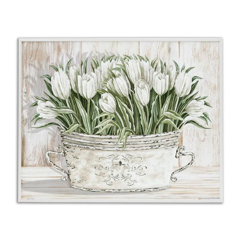 Stupell Industries White Tulip Flowers Fresh Vintage Country Tin Painting Framed Giclee Texturized Art by Cindy Jacobs