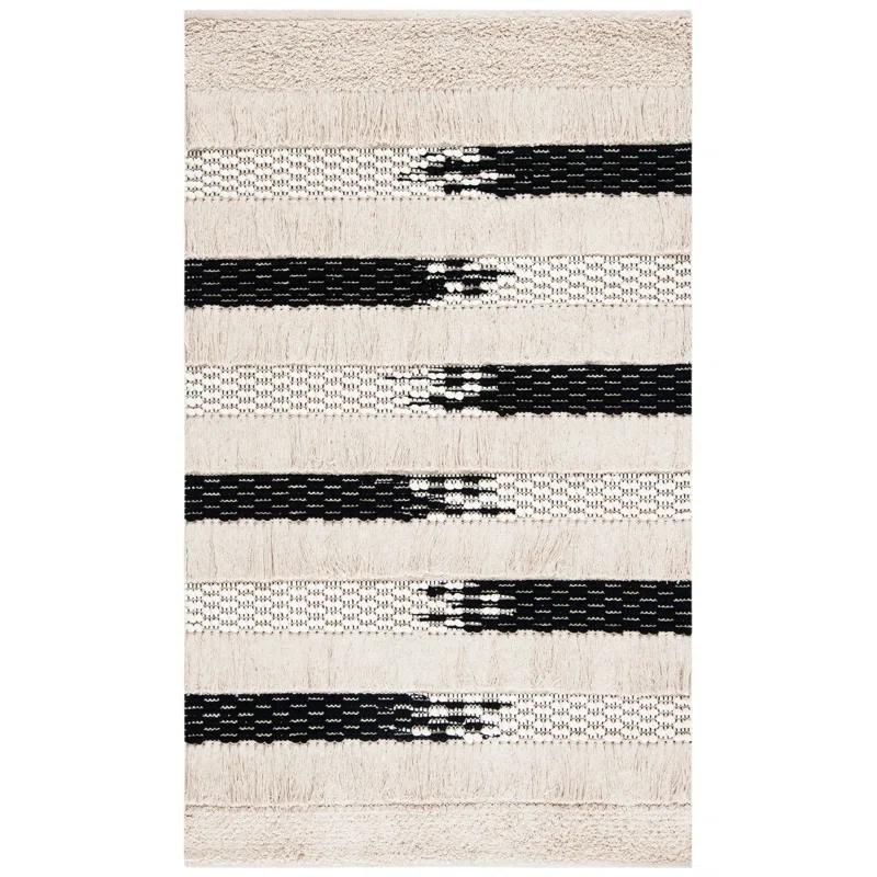 Gracie Oaks Jessen Natura Hand Woven Cotton Striped Rug
