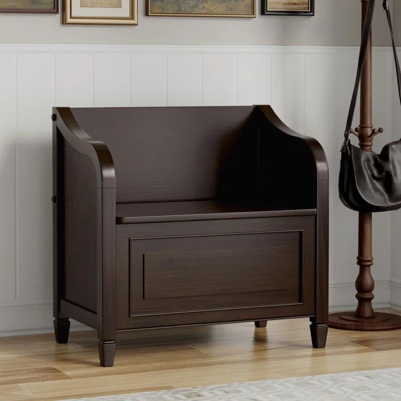 Simpli Home Connaught 30"W Solid Wood Small Entryway Storage Bench with Lift-Top Lid and Hidden Storage Compartment