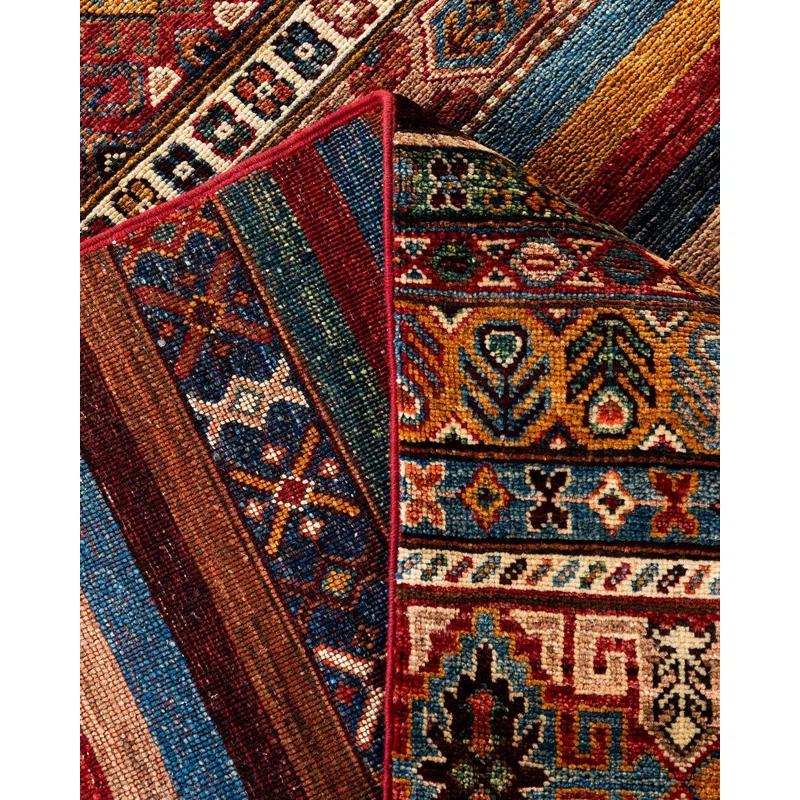 Hand-Knotted Red Wool Geometric 8'11" x 12'2" Area Rug