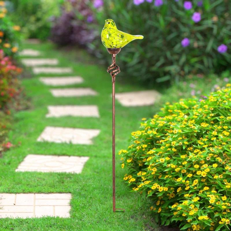 Exhart Exhart Solar Pearlized Hand Blown Glass Bird Garden Stake, 6 by 31 Inches
