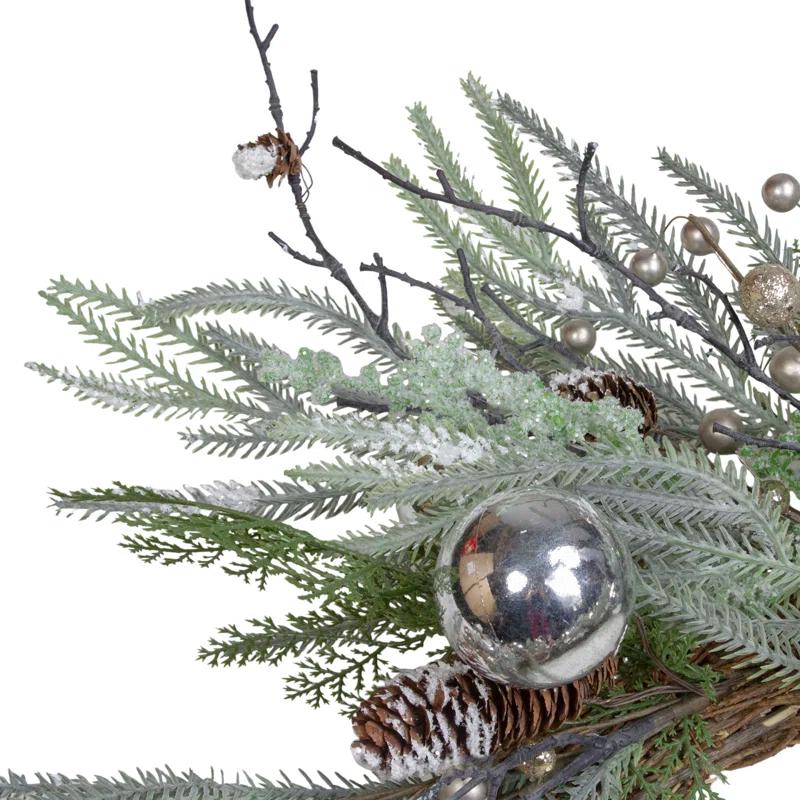 Northlight Seasonal 28" Artificial Pine Frosted Christmas Wreath with Silver Berries-Unlit