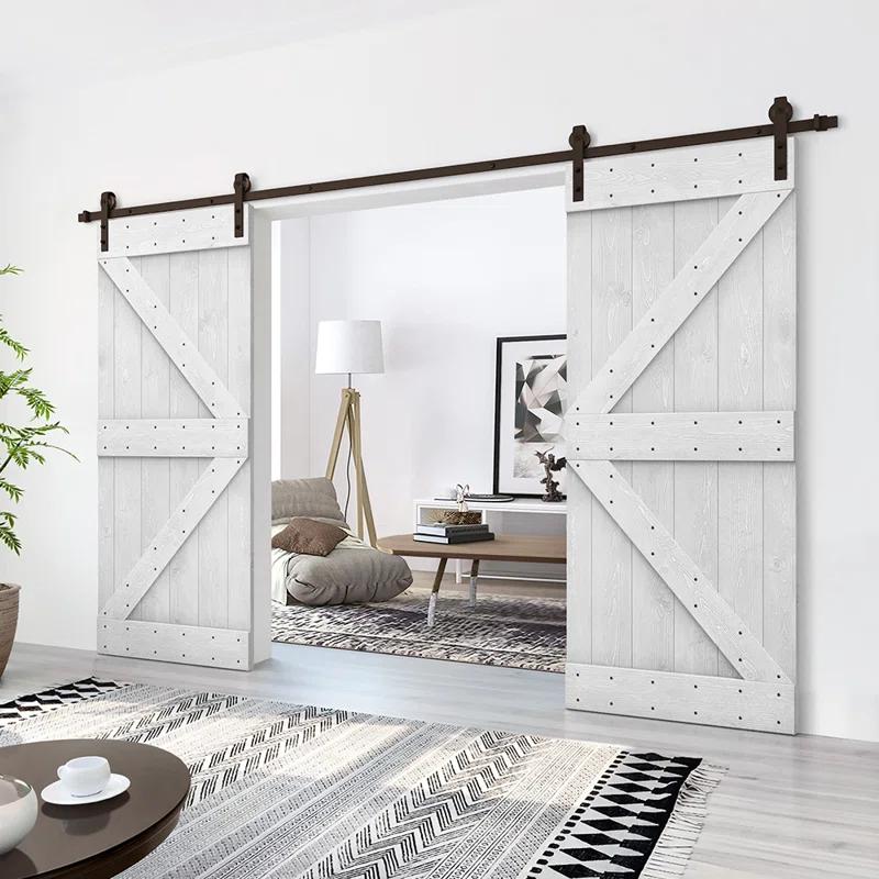 Calhome Paneled Wood Stained K Series Double DIY Barn Door With Sliding Hardware Kit | Wayfair