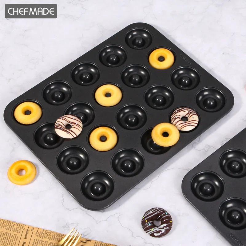 CHEFMADE CHEFMADE Donut Pan, Nonstick 20 Cavity Mini Ring Doughnut Baking Pan