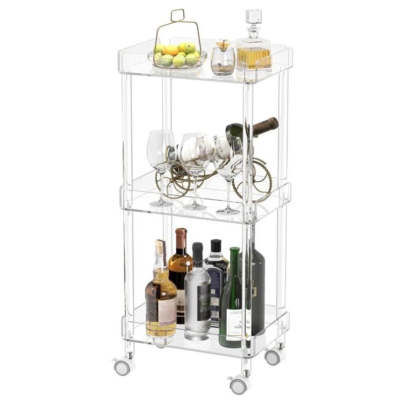 Everly Quinn 3-Tier Mini Rolling Serving Cart w/ 4 Lockable Wheels