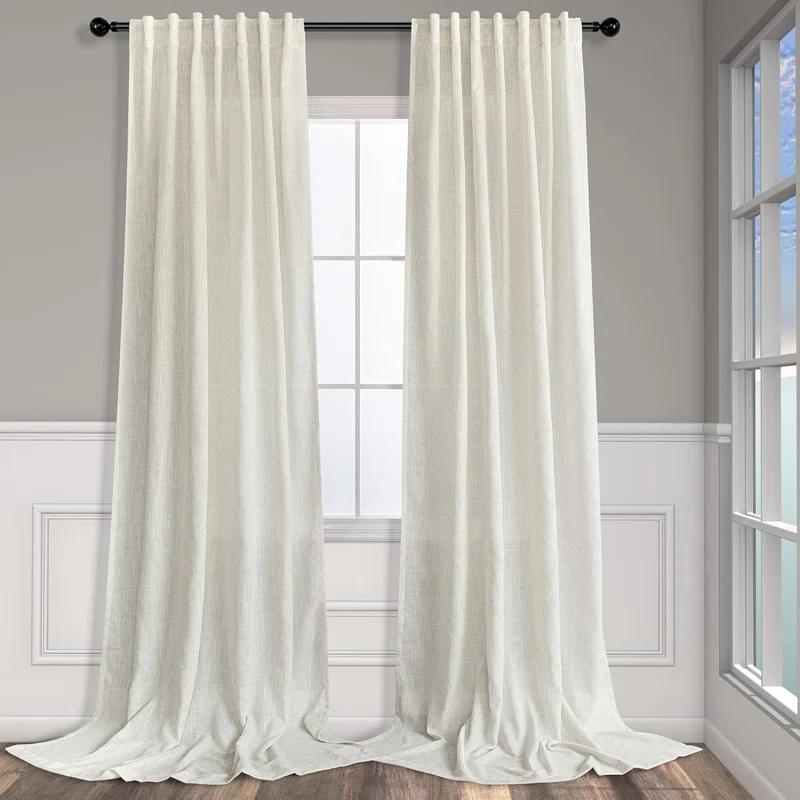 Ivory Cream Curtains 86 Inches Long For Living Room 2 Panel Set Back Tab Pocket Light Filtering Semi Sheer Linen Pleat Curtains Rustic Farmhouse Boho Decor Cotton Textured Gauze Drapes 52 X 86
