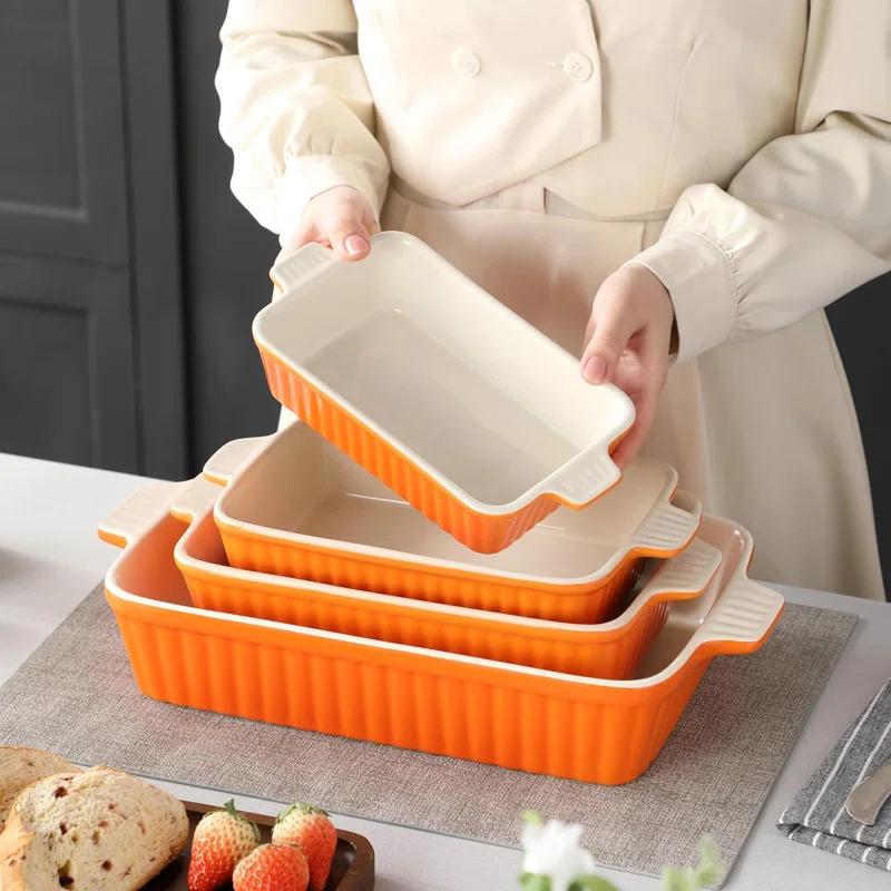 Adeco Trading Casserole Dishes For Oven, Porcelain Baking Dishes, Ceramic Bakeware Sets Of 4, Rectangular Lasagna Pans Deep With Handles For Baking Kitchen, (9.4"/11.1"/12.2"/14.7"),