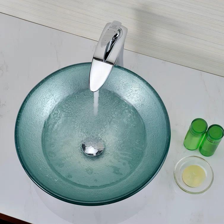 ANZZI Spirito Silver/Green Circular Vessel Bathroom Sink LS-AZ055