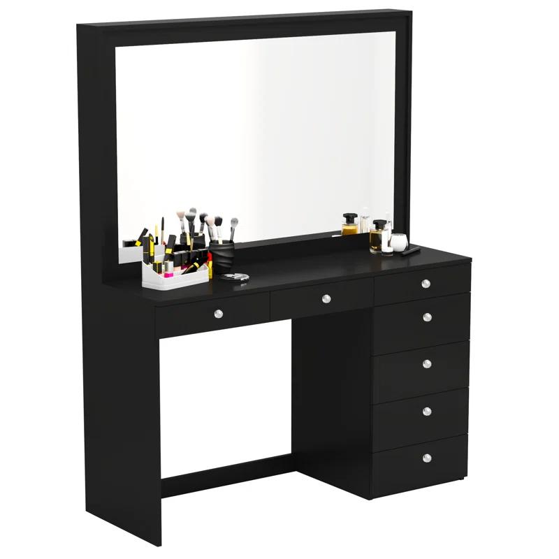 Boahaus LLC Boahaus Joan Large Modern Makeup Vanity Table with Big Mirror, 7 Drawers and Power Outlet
