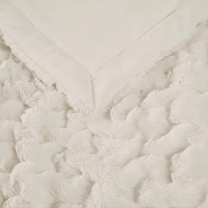 Madison Park Ivory Ruched Fur Throw 50x60"
