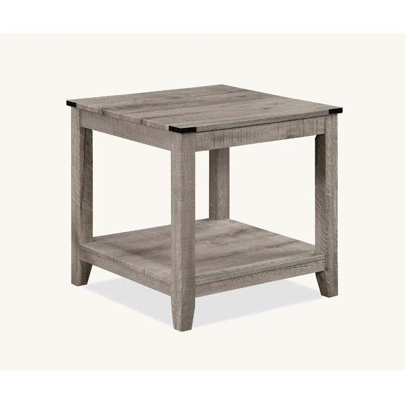 August Grove® Rustic Gray Brown 3-Piece Cocktail Set Wooden Table Top Rectangular Coffee Table And Two Matching Square End Tables Living Room Wooden Furniture Retro