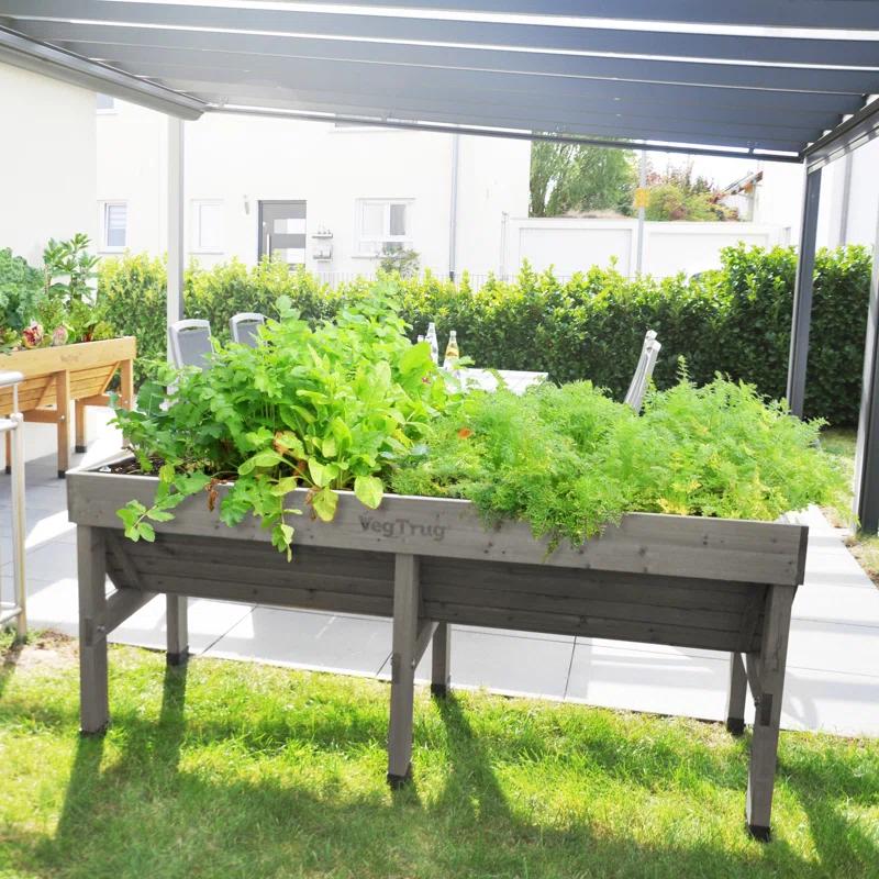 Gray Wash Wooden Raised Bed Planter for Outdoor Gardens